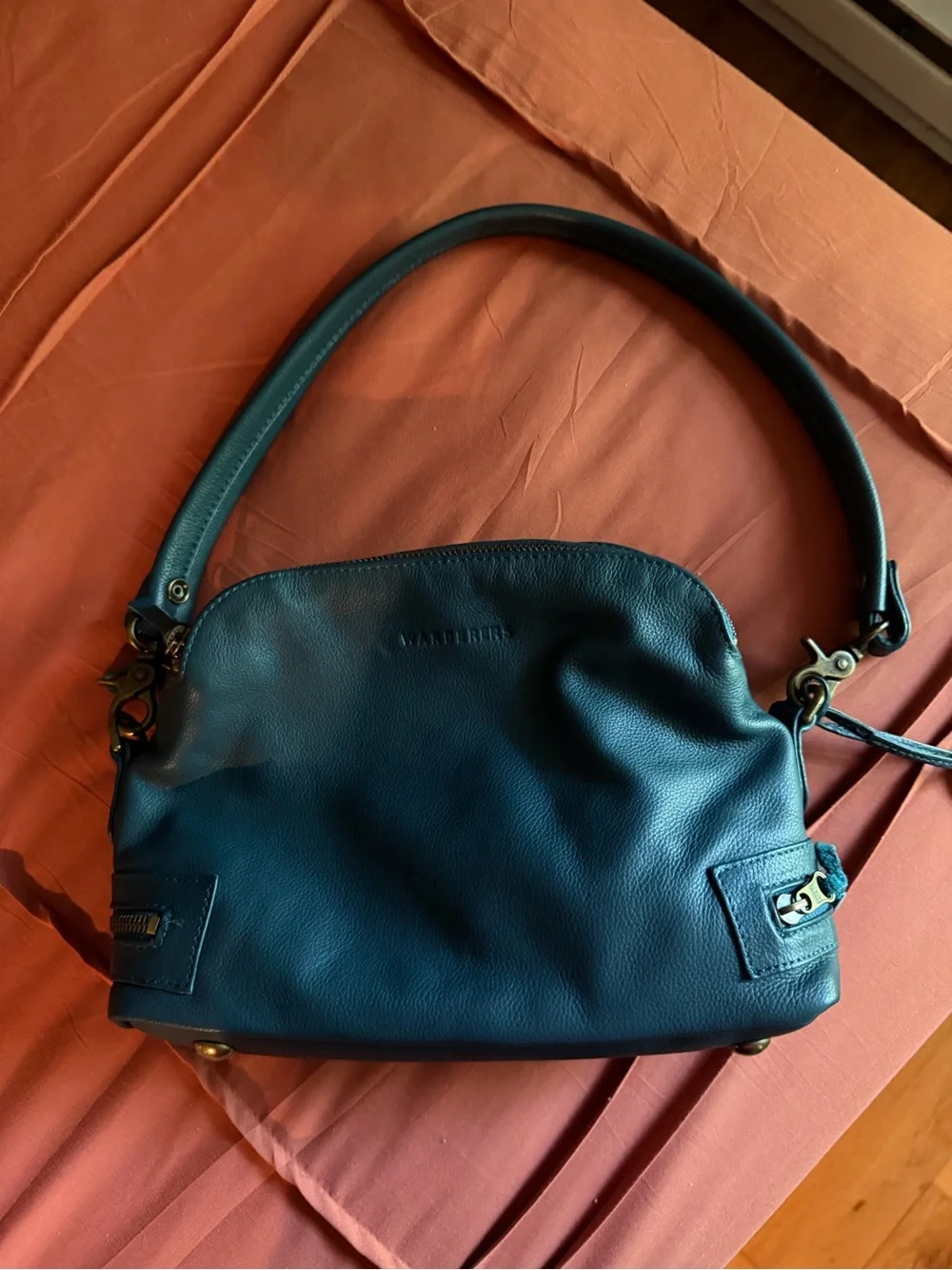 Pebbled Leather Crossbody Bag in Teal